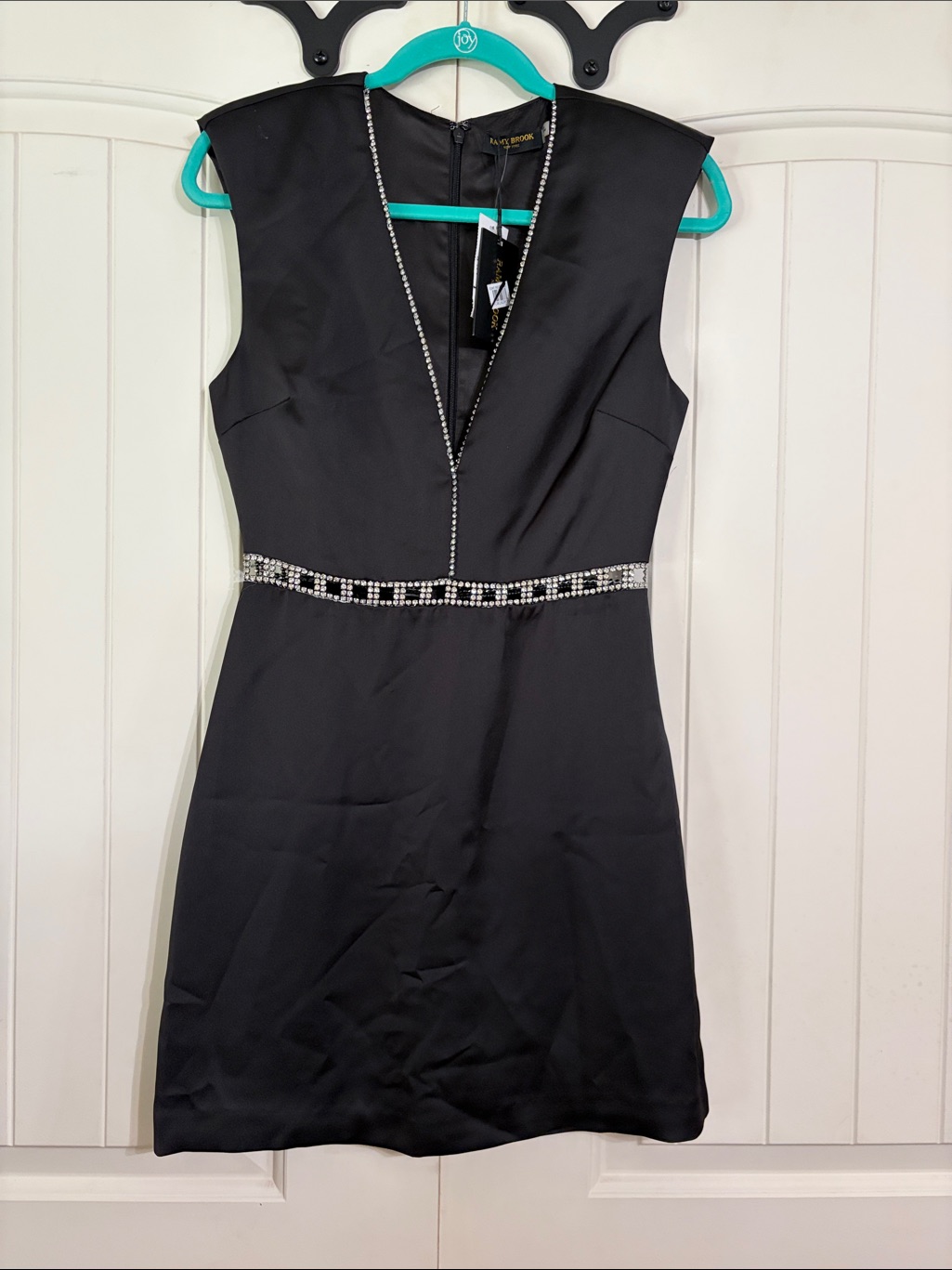 Ramy Brook Black Sleeveless V-Neck Mini Dress With Crystal Trim Size 4